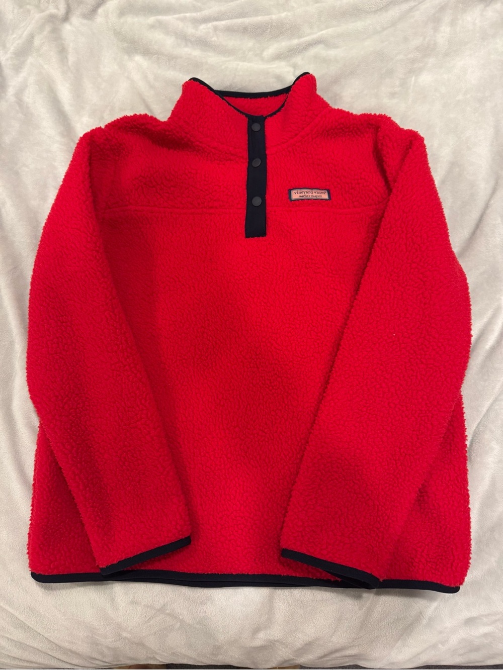 Vineyard Vines Kids Red Sherpa Fleece Pullover (snap closure)
